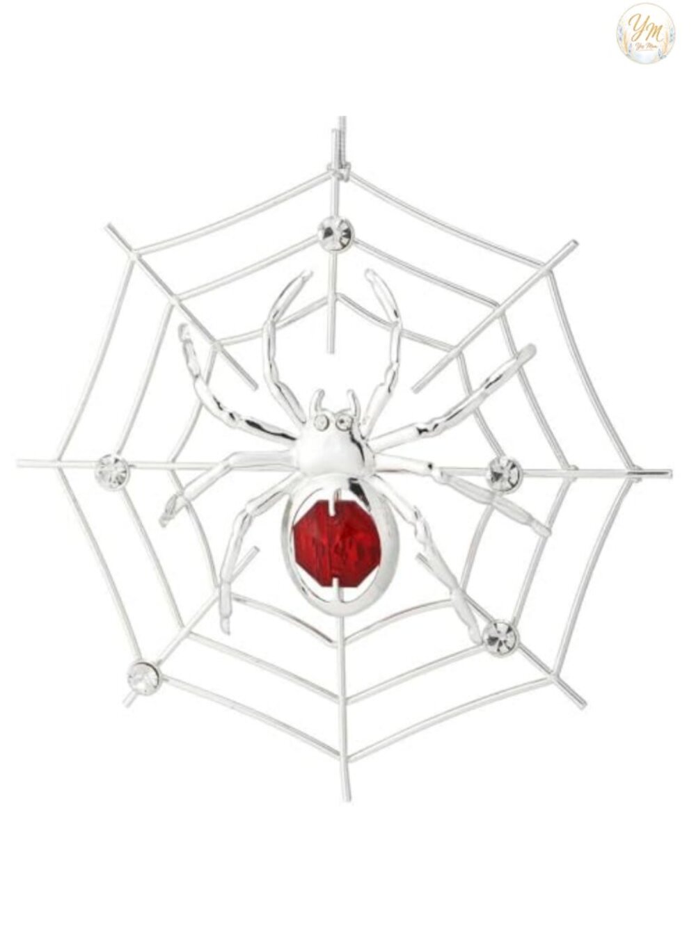 Silver Plated Christmas Tree Spider Ornament Red Crystals